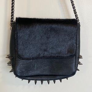 Studded Faux Fur Leather Purse